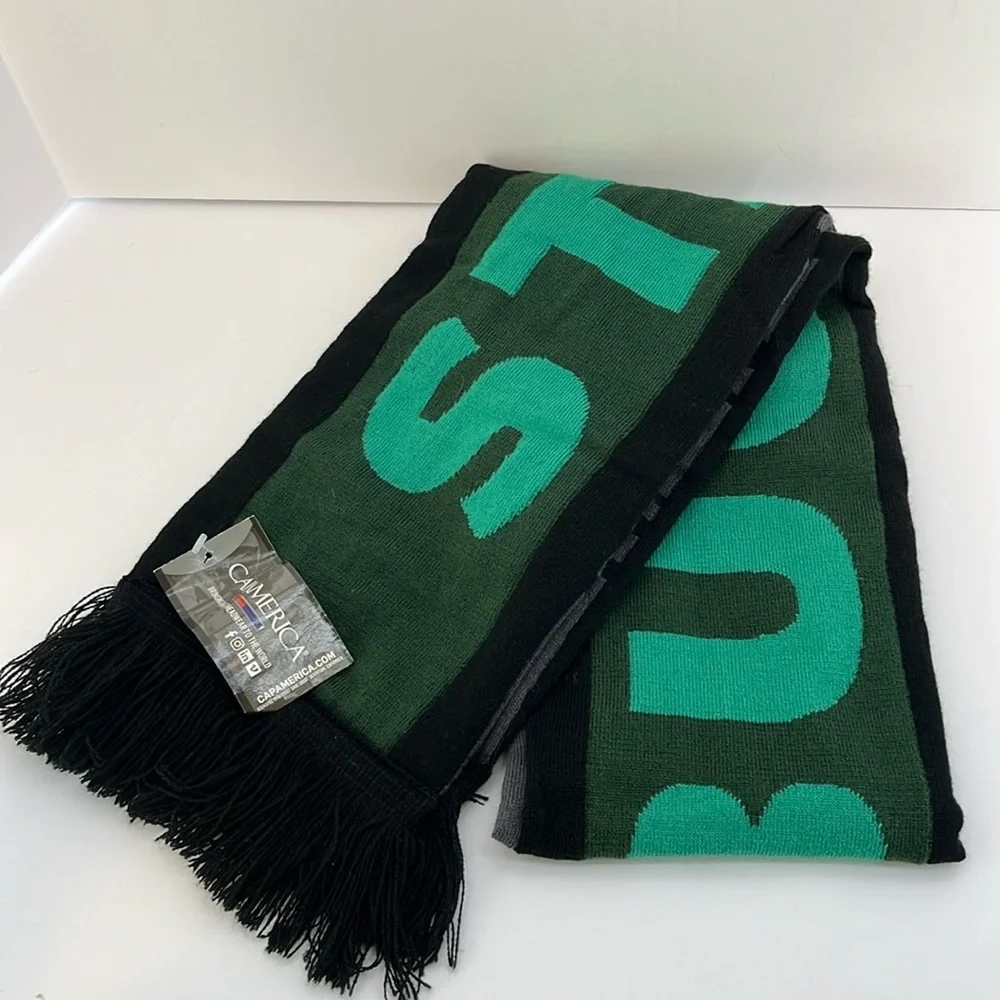 NWT Starbucks Gray, Green & Black Reversible Knit Fringed Scarf Mermaid Unisex